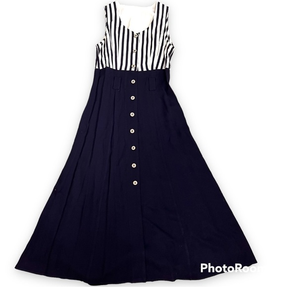 Navy and White Striped Midi Dress - Picture 1 of 1